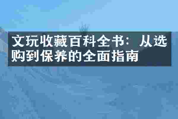 文玩收藏百科全书：从选购到保养的全面指南