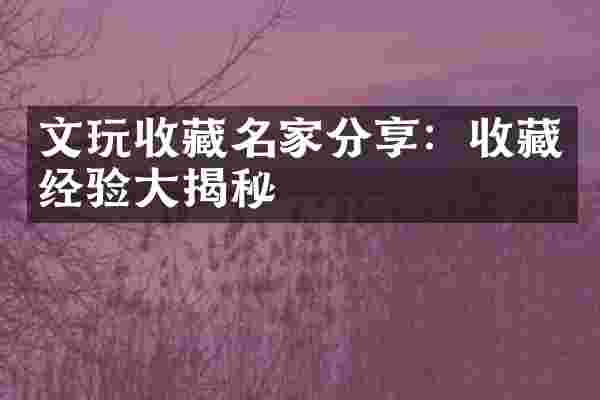 文玩收藏名家分享：收藏经验大揭秘